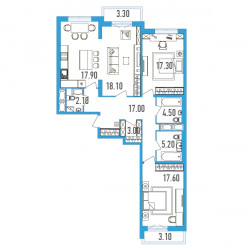 Трёхкомнатная квартира 105.3 м²