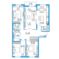 Четырёхкомнатная квартира 145.1 м²
