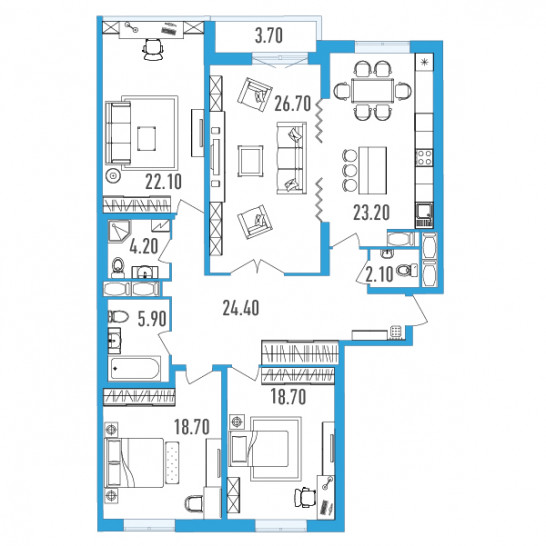 Четырёхкомнатная квартира 147.9 м²