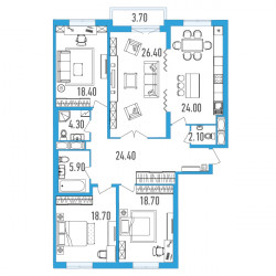 Четырёхкомнатная квартира 144.8 м²
