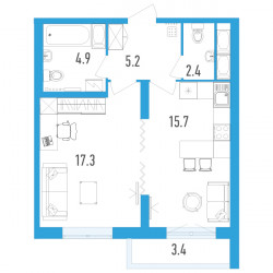 Однокомнатная квартира 47.2 м²