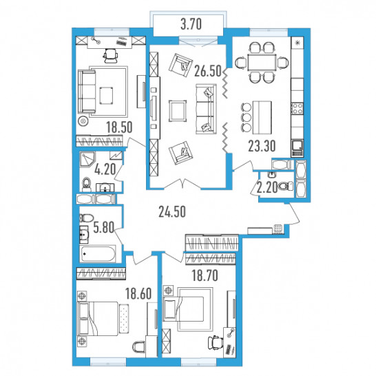 Четырёхкомнатная квартира 144.2 м²